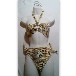 MIXIT Swim Size M Golden Yellow and Brown Women's Halter Swimsuit Bikini Set
